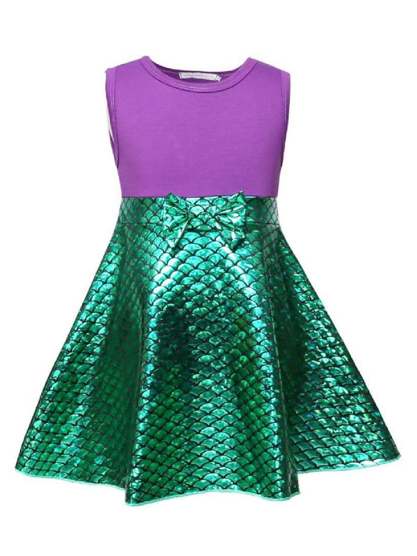 Girls Lavender Green Fish Scale Sleeveless Mermaid Dress 9M-10 - SophiasStyle.com